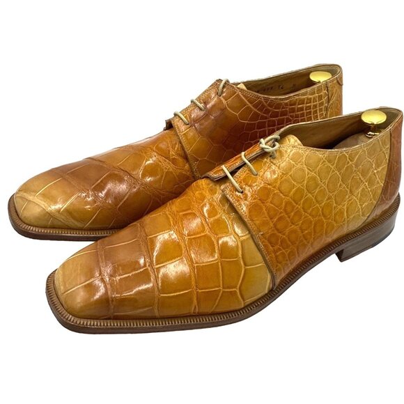Vintage Mauri Exotic Full Alligator Mens 14M Italian Tan Brown Honey Dress Shoes - Picture 12 of 14